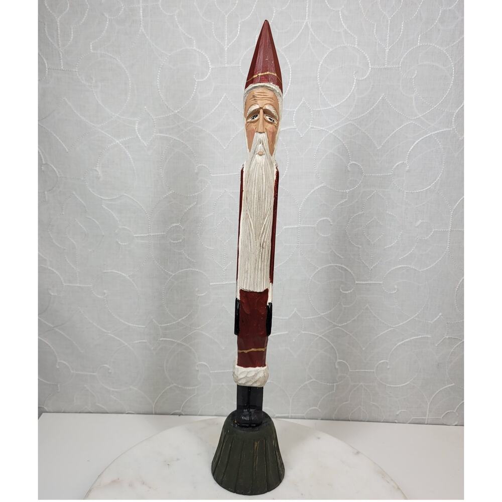 VINTAGE Wooden Pencil Santa Claus 19.5" Tall Rustic Christmas Holiday Figurine